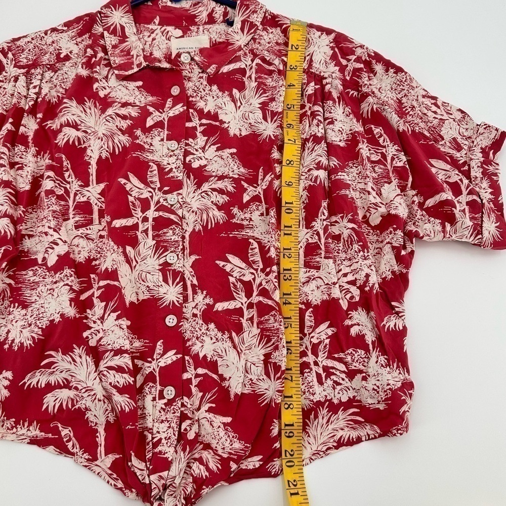 American Eagle Button Down Women’s Tie Front Tropical Print Viscose Top Size L - Picture 12 of 14